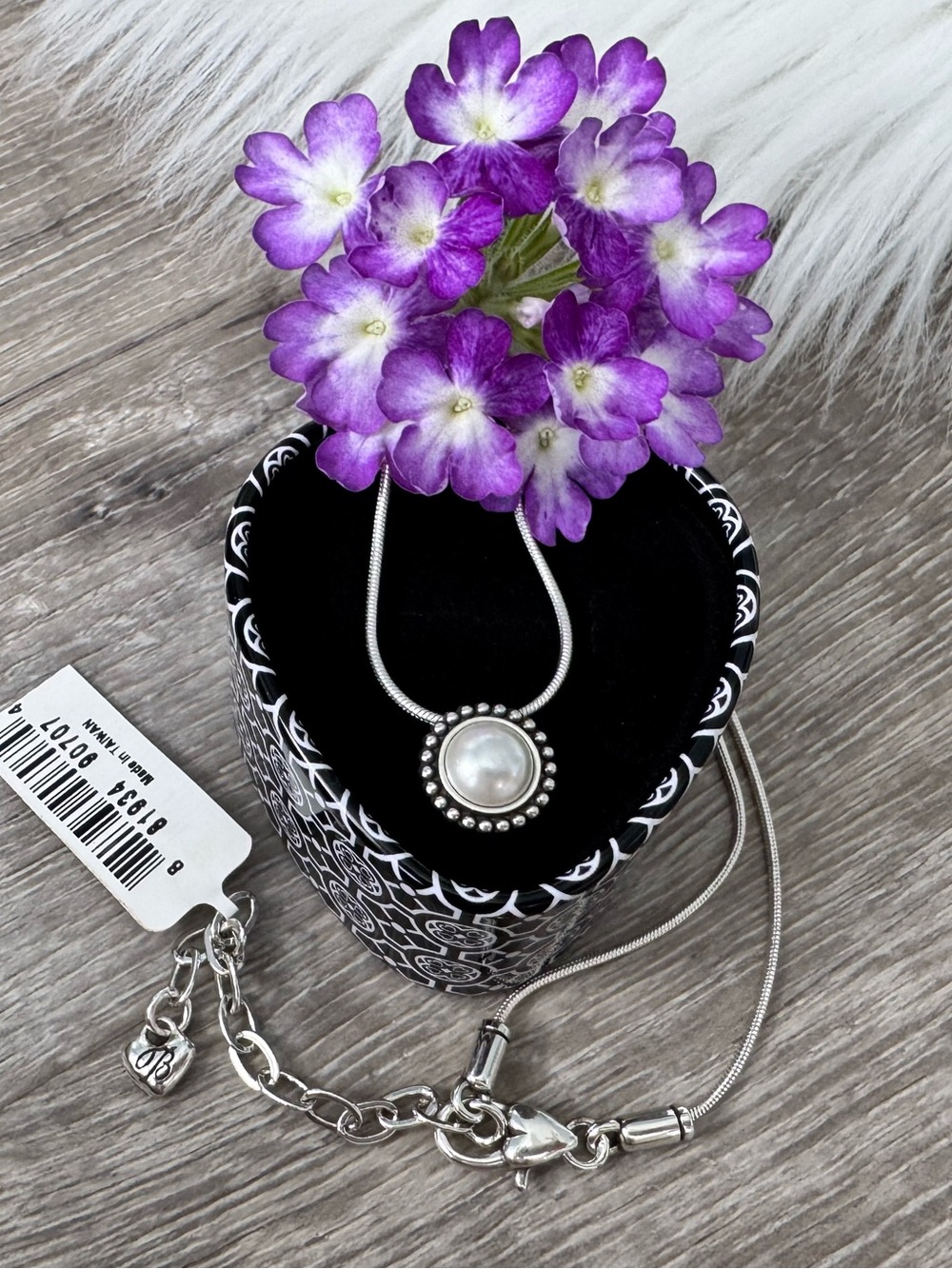 💜 BRIGHTON Retired Luster Pearl Silver Petite Pendant Adjustable Necklace